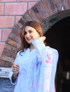 Serene Sky: Embroidered Chikankari Ensemble