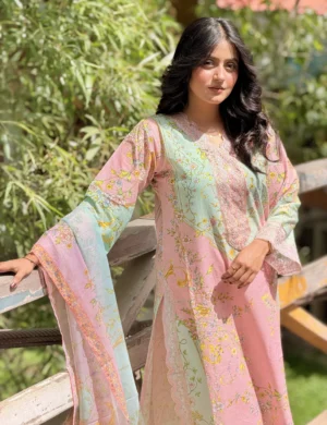 Blossom Breeze: Embroidered Pastel Panel Suit